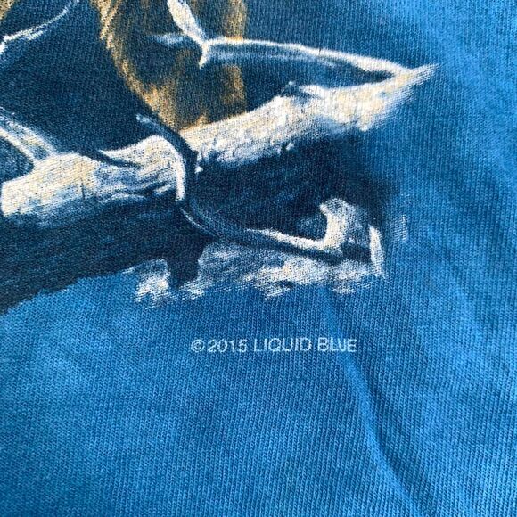 Vintage Wolves and American flag Tie dye Liquid Blue T-shirt Size L - Picture 4 of 8